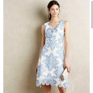 Anthropologie Eva Franco blue scalloped dress size 12